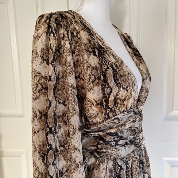Ronny Kobo Snakeskin Orzoro Asymmetric Hem Dress Tan Medium MSRP $398 - Picture 5 of 11